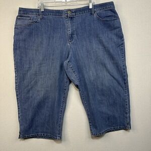 CJ Banks Denim Capri Jeans Womens 24W Elastic Waist Stretch Pockets Embroidered